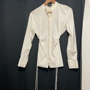 Theory Off-White Button Down Shirt with Adjustable Ties